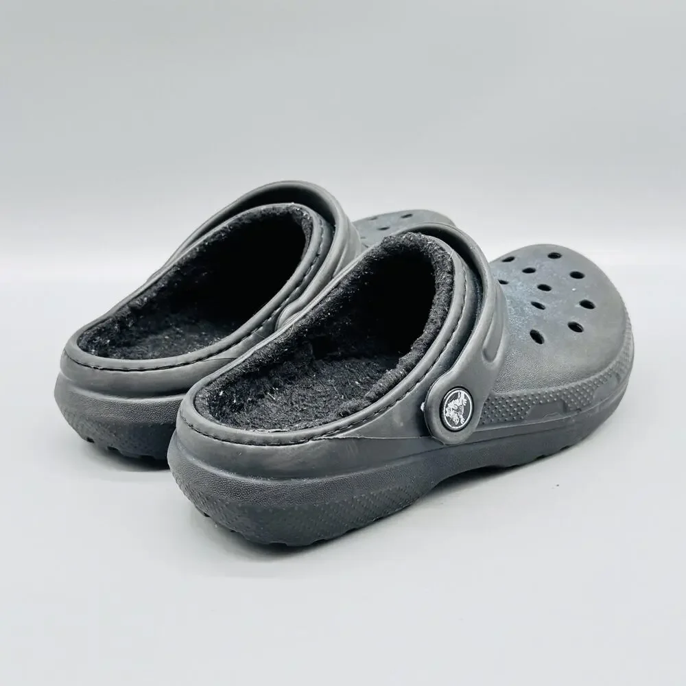 Crocs Shoes Kids 1 Gray Classic Lined Clog Fleece Fuzzy Slip On Comfort Casual